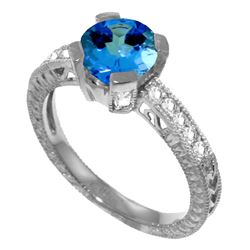 Genuine 1.80 ctw Blue Topaz & Diamond Ring Jewelry 14KT White Gold - REF-98W3Y