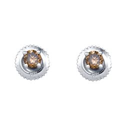 0.25 CTW Cognac-brown Color Diamond Solitaire Earrings 10KT White Gold - REF-10H5M