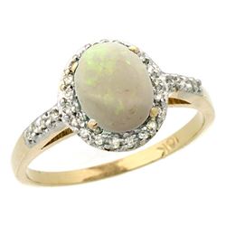 Natural 0.83 ctw Opal & Diamond Engagement Ring 14K Yellow Gold - REF-31R9Z