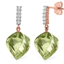 Genuine 26.15 ctw Green Amethyst & Diamond Earrings Jewelry 14KT Rose Gold - REF-61H2X