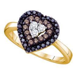 0.50 CTW Black Color Diamond Heart Love Ring 14KT Yellow Gold - REF-40X4Y