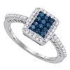 Image 1 : 0.45 CTW Blue Color Diamond Rectangle Cluster Ring 10KT White Gold - REF-24K2W