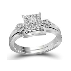 0.25 CTW Princess Diamond Square Halo Bridal Engagement Ring 10KT White Gold - REF-41K9W