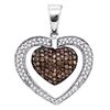 0.99 CTW Cognac-brown Color Diamond Double Heart Pendant 10KT White Gold - REF-43K4W