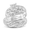 Image 1 : 0.25 CTW His & Hers Diamond Cluster Matching Bridal Ring 14KT White Gold - REF-44M9H