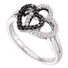 0.25 CTW Black Color Diamond Double Heart Ring 14KT White Gold - REF-34N4F