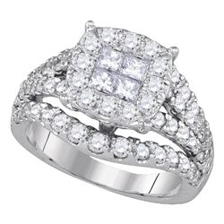 2.5 CTW Princess Diamond Soleil Cluster Bridal Engagement Ring 14KT White Gold - REF-240K2W