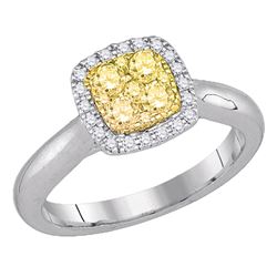 0.49 CTW Yellow Canary Diamond Square Cluster Ring 14KT White Gold - REF-75H2M