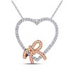 0.15 CTW Diamond Rope Knot Bow Heart Pendant 10KT Two-tone Gold - REF-13H4M