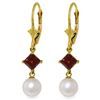Genuine 5 ctw Pearl & Garnet Earrings Jewelry 14KT Yellow Gold - REF-29F7Z