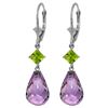 Genuine 11 ctw Amethyst & Peridot Earrings Jewelry 14KT White Gold - REF-39A3K