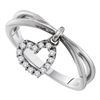 0.10 CTW Diamond Heart Dangle Ring 14KT White Gold - REF-26X3Y