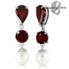Genuine 10.50 ctw Garnet & Pearl Earrings Jewelry 14KT White Gold - REF-40W9Y