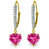 Genuine 3.55 ctw Pink Topaz & Diamond Earrings Jewelry 14KT Yellow Gold - REF-63R3P