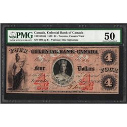 1859 $4 Colonial Bank of Canada Note PMG About Uncirculated 50