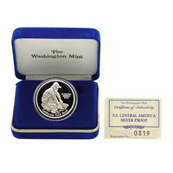 SS Central America .999 Fine Silver Proof Metal w/ Gold Nugget w/Box & COA