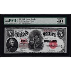 1907 $5 Woodchopper Legal Tender Note Fr.91 PMG Extremely Fine 40EPQ