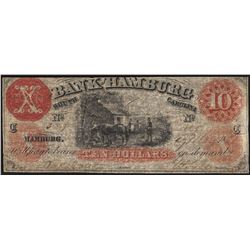 1800's $10 The Bank of Hamburg South Carolina Obsolete Note