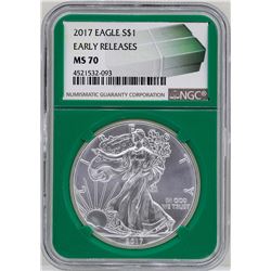 2017 $1 American Silver Eagle Coin NGC MS70 Early Releases Green Core