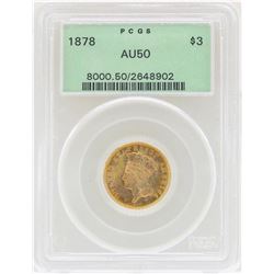1878 $3 Indian Princess Head Gold Coin PCGS AU50