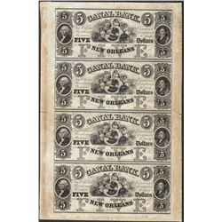 Uncut Sheet of 1800's $5 Canal Bank Obsolete Notes