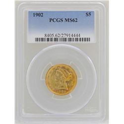 1902 $5 Liberty Head Half Eagle Gold Coin PCGS MS62