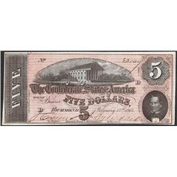 1864 $5 Confederate States of America Note