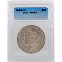 1878-CC $1 Morgan Silver Dollar Coin ICG MS64