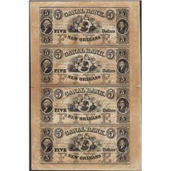Uncut Sheet of 1853 $5 Canal Bank Obsolete Notes