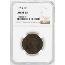 1853 Braided Hair Large Cent Coin NGC AU58BN