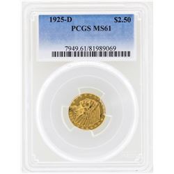 1925-D $2 1/2 Indian Head Quarter Eagle Gold Coin NGC MS61
