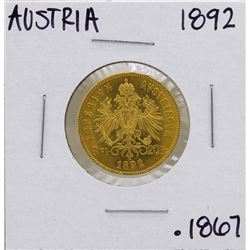 1892 Austria 8 Florins 20 Francs Gold Coin