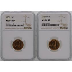 Lot of 1957 & 1957-D Lincoln Wheat Penny Coins NGC MS66RD