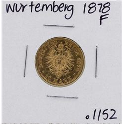 1878-F German Wurttemberg 10 Marks Gold Coin