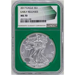 2017 $1 American Silver Eagle Coin NGC MS70 Early Releases Green Core