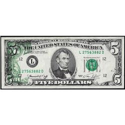 1974 $5 Federal Reserve Note Partial Offset ERROR