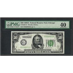 1928A $50 Federal Reserve Note Chicago Fr.2101-G PMG Extremely Fine 40