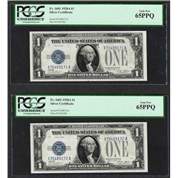 (2) Consecutive 1928A $1 Funnyback Silver Certificate Notes PCGS Gem New 65PPQ