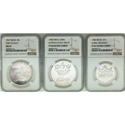 Lot of (3) 1967/1980 Israel Commemorative Silver Coins NGC MS67/PF67/PF68 Ultra