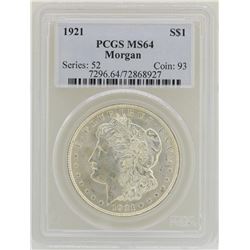 1921 $1 Morgan Silver Dollar Coin PCGS MS64