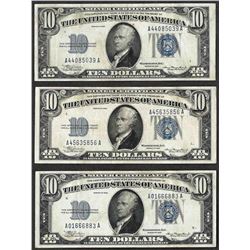 Lot of (3) 1934 $10 Silver Certificate Notes