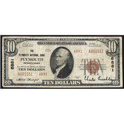 1929 $10 Plymouth Pennsylvania National Currency Note
