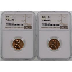 Lot of 1957 & 1957-D Lincoln Wheat Penny Coins NGC MS66RD
