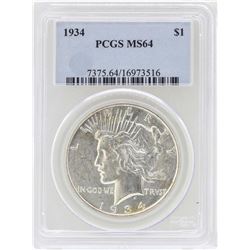 1934 $1 Peace Silver Dollar Coin PCGS MS64