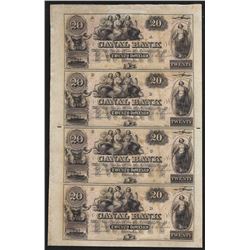 Uncut Sheet of $20 Canal Bank New Orleans Obsolete Notes