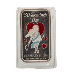1974 Valentines Day 1 oz .999 Fine Silver Enamel Art Bar