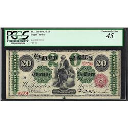 1863 $20 Legal Tender Note Fr.126b PCGS Extremely Fine 45