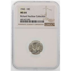 1943 Mercury Dime Coin NGC MS64