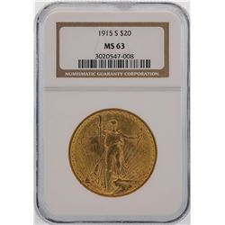 1915-S $20 St. Gaudens Double Eagle Gold Coin NGC MS63