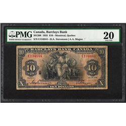 1935 $10 Barclays Bank Canada Montreal, Quebec Note PMG Very Fine 20